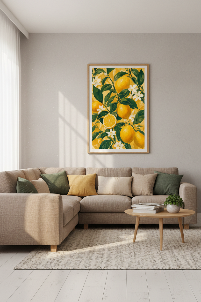 Sicilian Lemon Orchard Wall Art Print | Kitchen Decor | Mediterranean Poster