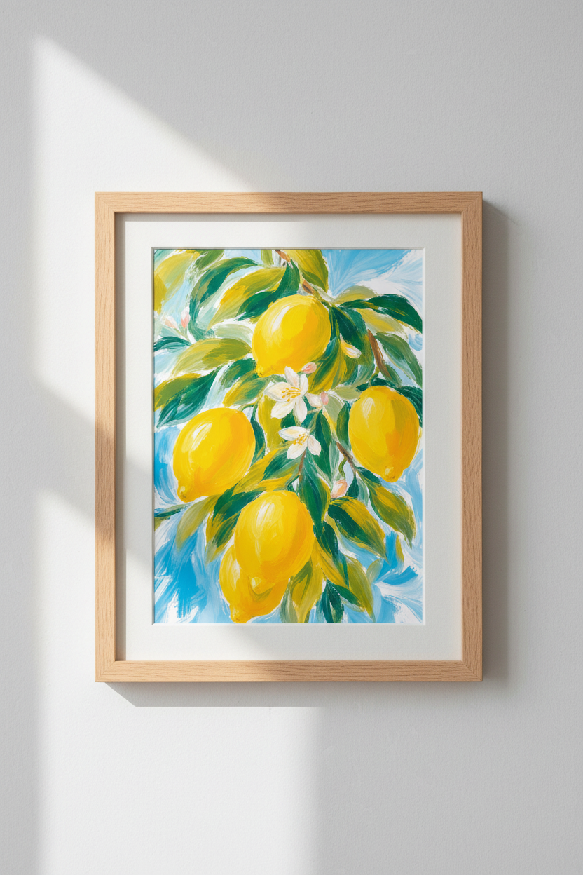Lemon Wall Art Print | Living Room Decor | Bright Poster