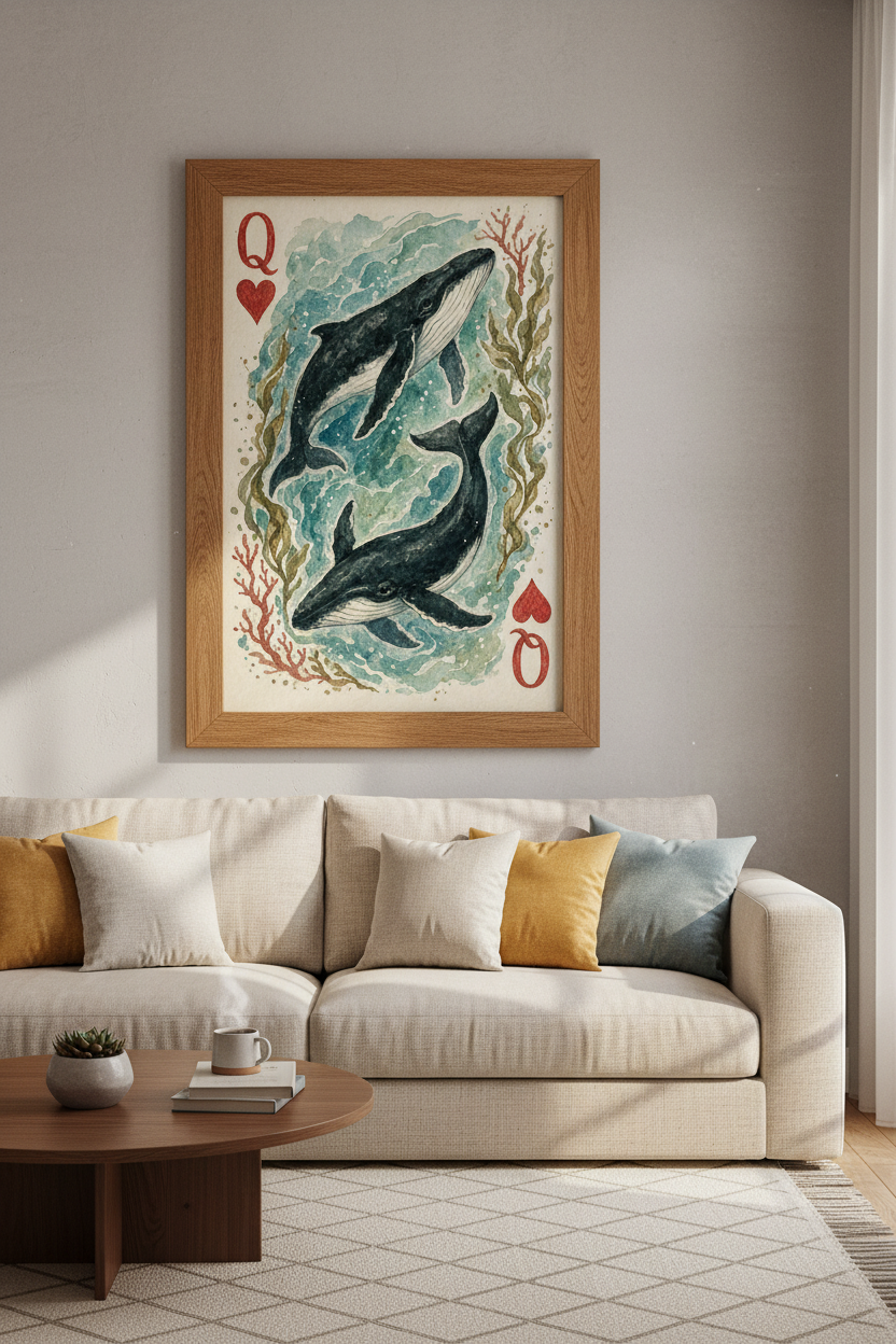 Whale Queen of Hearts Print | Nautical Watercolor Art | Coastal Beach House Decor