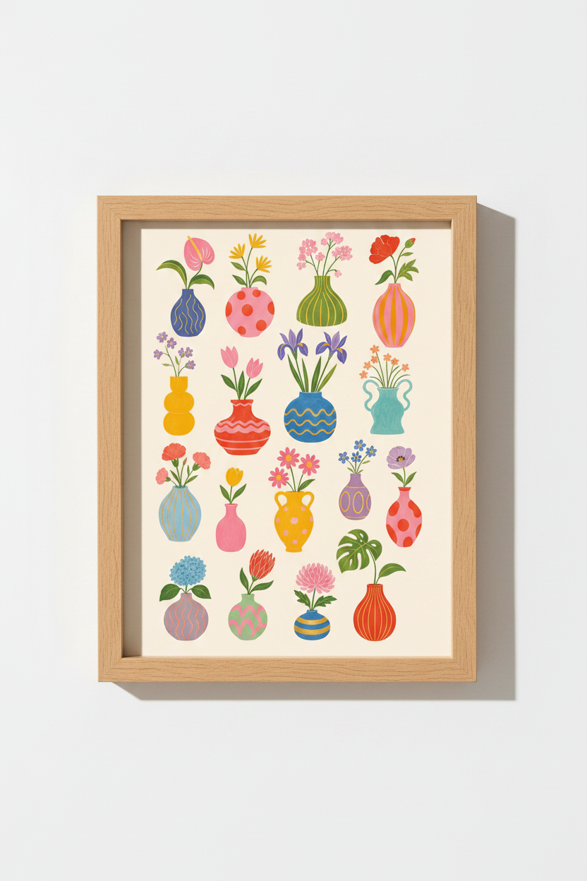 Colorful Floral Vase Poster | Vibrant Botanical Art Print, Eclectic Wall Decor