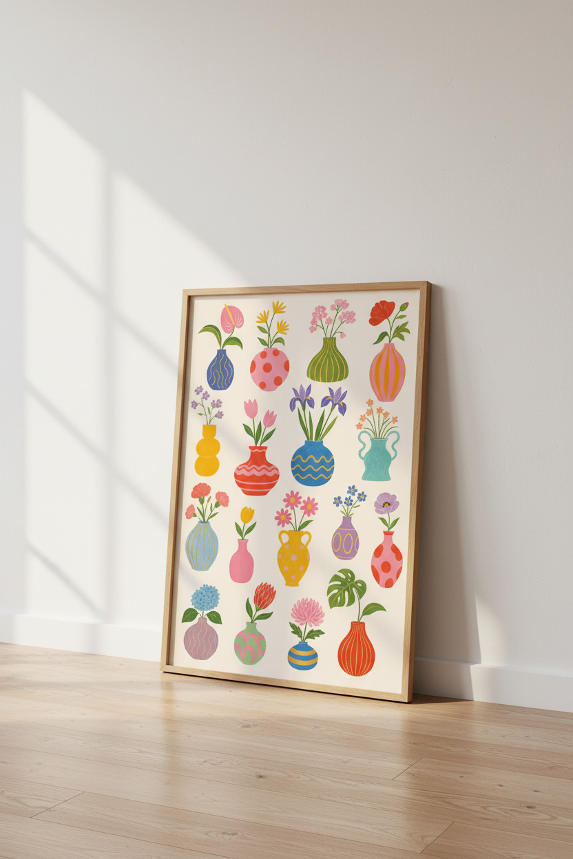 Colorful Floral Vase Poster | Vibrant Botanical Art Print, Eclectic Wall Decor