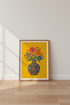 Folk Art Floral Bouquet | Vibrant Yellow & Orange Vase Print, Boho Kitchen Decor