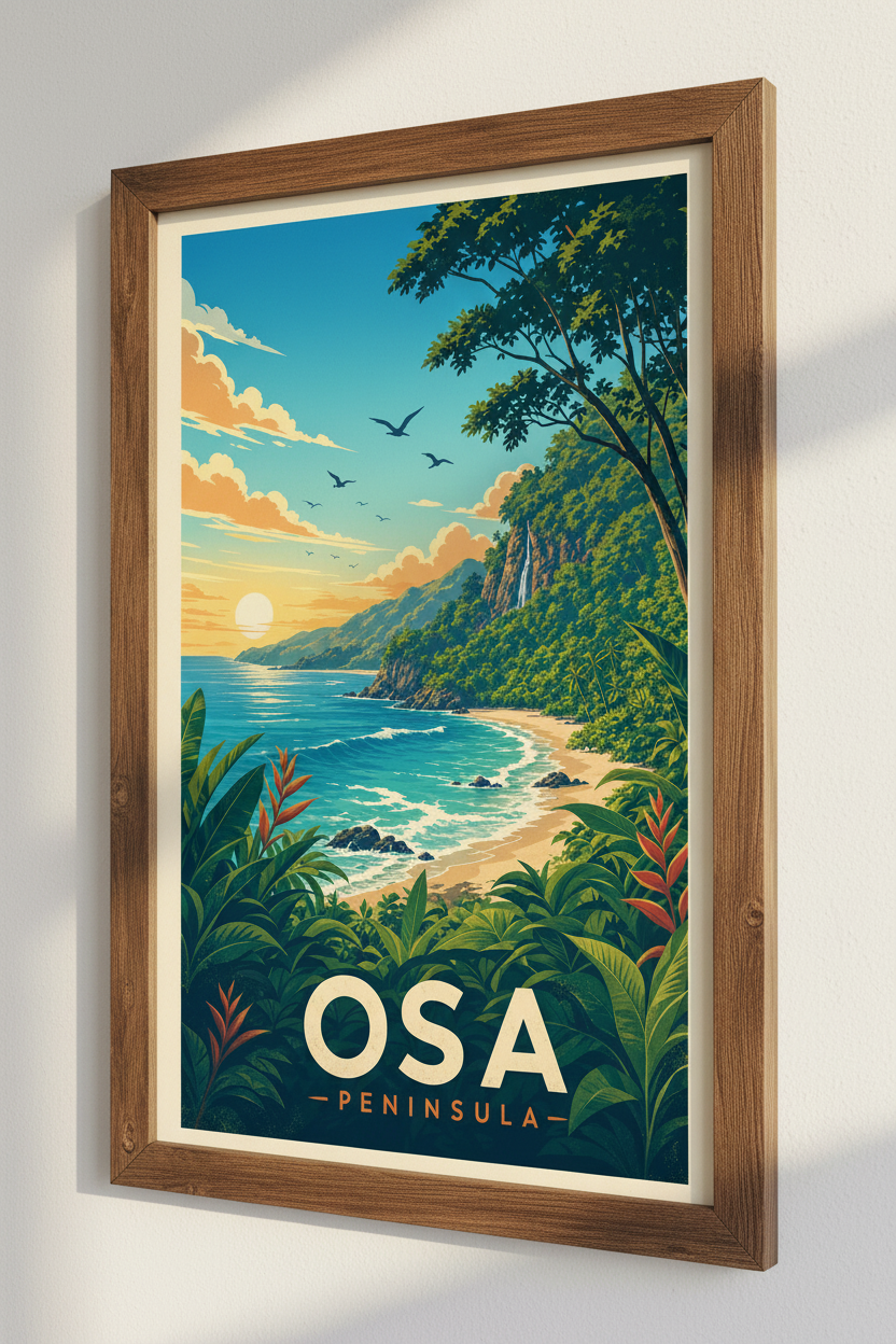 Osa Peninsula Costa Rica Travel Poster | Vintage Tropical Jungle Beach Wall Art Print