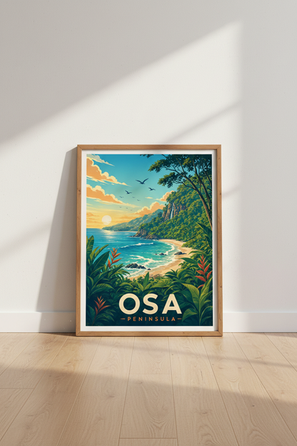 Osa Peninsula Costa Rica Travel Poster | Vintage Tropical Jungle Beach Wall Art Print