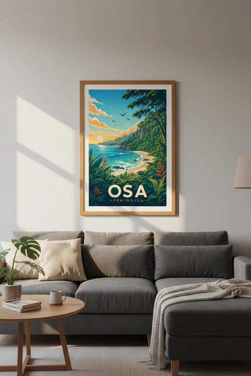 Osa Peninsula Costa Rica Travel Poster | Vintage Tropical Jungle Beach Wall Art Print