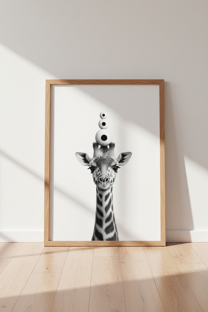 Whimsical Giraffe Portrait | Black and White Surrealism, Nursery &amp; Living Room Decor