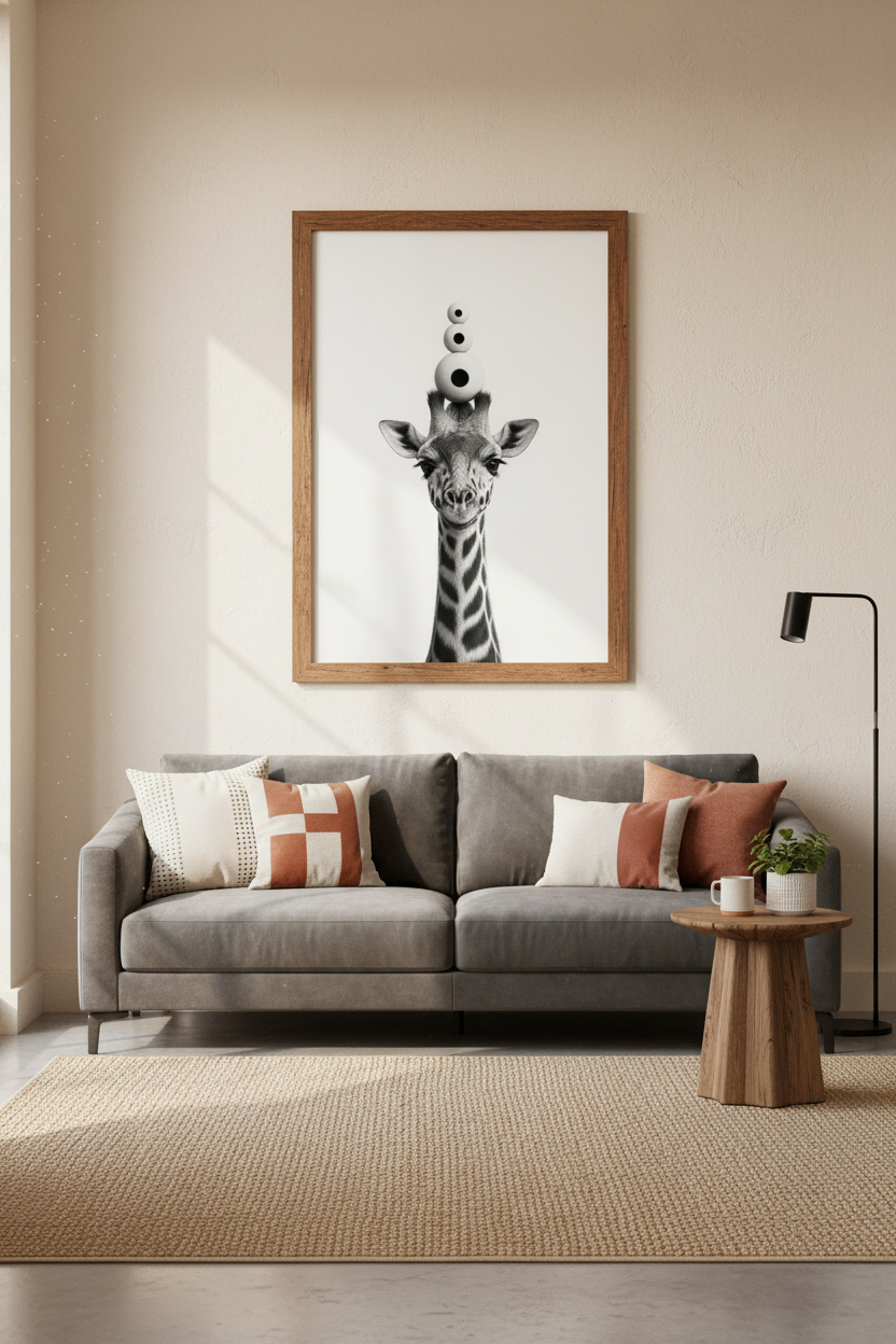 Whimsical Giraffe Portrait | Black and White Surrealism, Nursery &amp; Living Room Decor