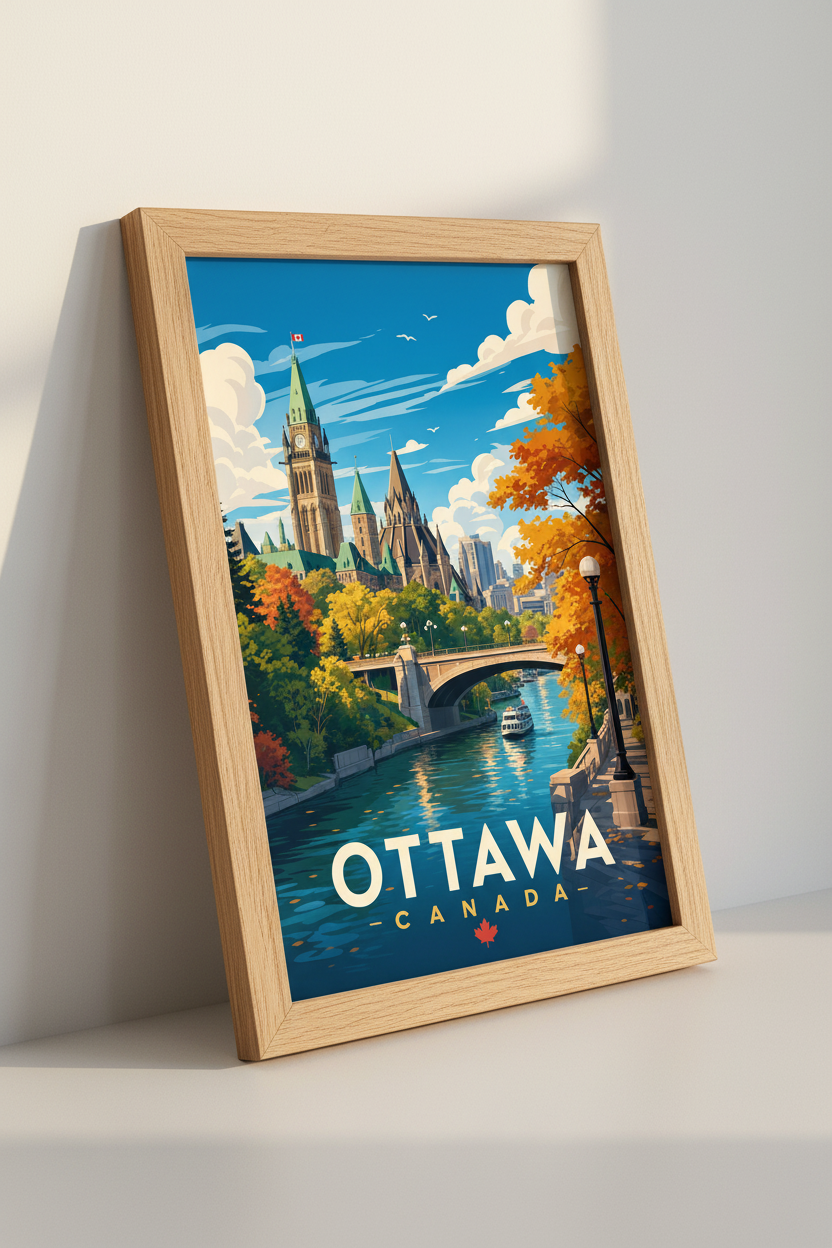 Ottawa Canada Travel Poster | Parliament Hill Vintage Wall Art | Office Decor
