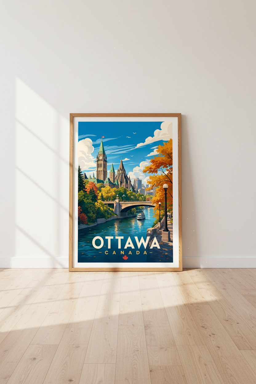 Ottawa Canada Travel Poster | Parliament Hill Vintage Wall Art | Office Decor