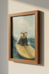 Surfing Otter Wall Art | Coastal Oil Painting Style, Beach Nursery Decor Poster