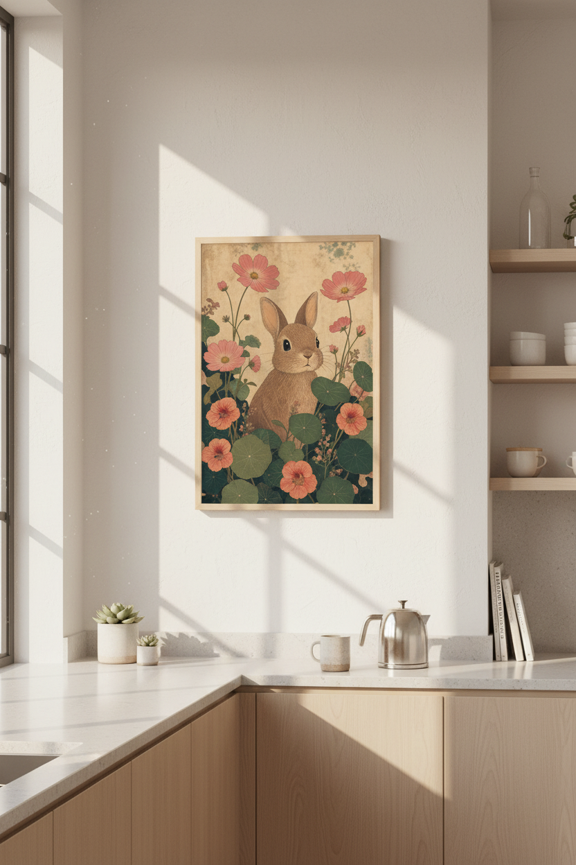 Vintage Bunny Art Print | Cottagecore Rabbit Decor | Whimsical Nursery Poster