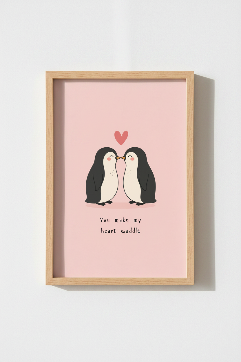 Penguin Couple Wall Art Print | Cute Nursery Decor | Romantic Valentines Poster