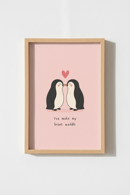 Penguin Couple Wall Art Print | Cute Nursery Decor | Romantic Valentines Poster