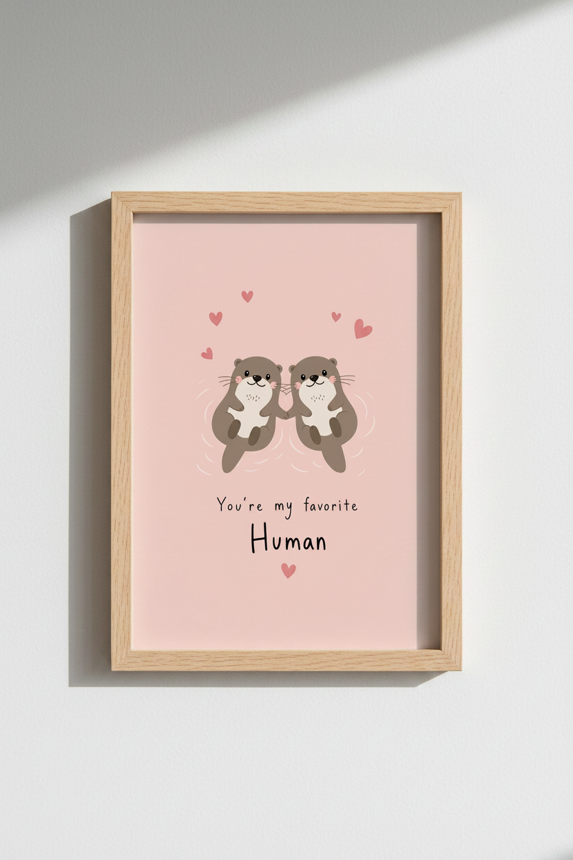 Cute Otter Wall Art Print | Pink Nursery Decor | Kawaii Love Poster