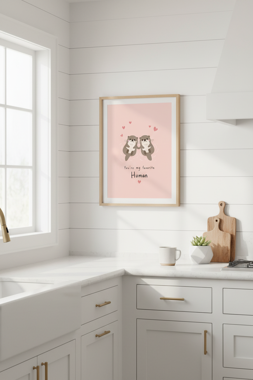 Cute Otter Wall Art Print | Pink Nursery Decor | Kawaii Love Poster