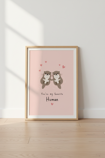 Cute Otter Wall Art Print | Pink Nursery Decor | Kawaii Love Poster