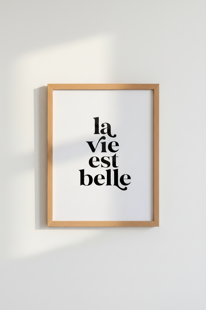 La Vie Est Belle Typography Wall Art Print | French Decor | Minimalist Poster