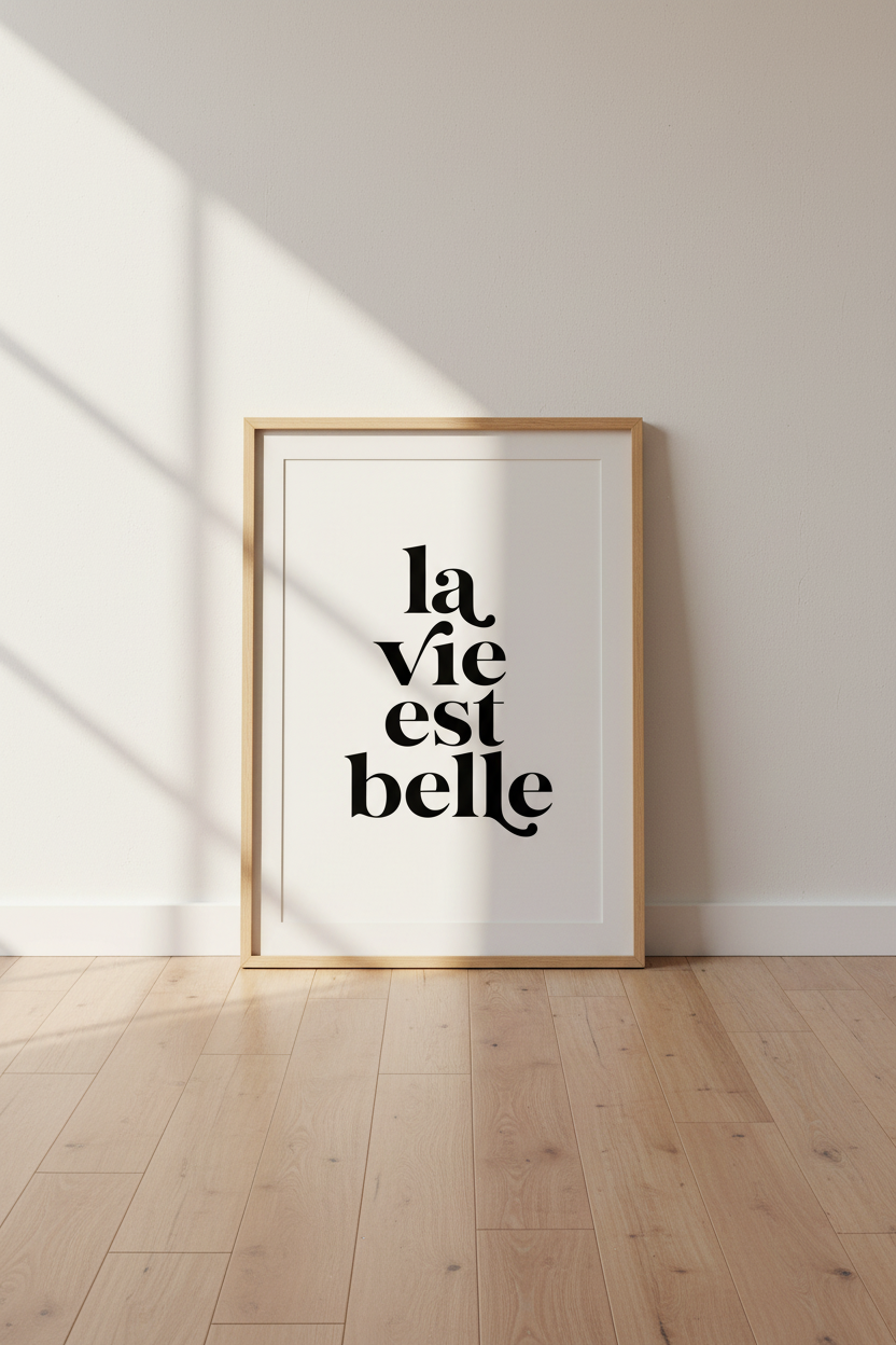 La Vie Est Belle Typography Wall Art Print | French Decor | Minimalist Poster