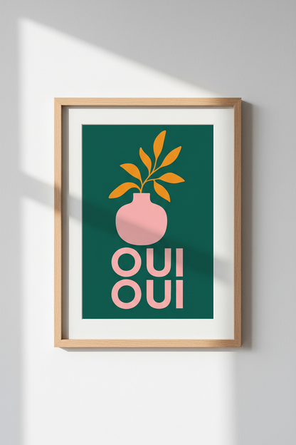 French Botanical Wall Art Print | Pink Floral Oui Oui Poster | Modern Kitchen Decor