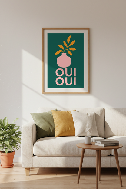 French Botanical Wall Art Print | Pink Floral Oui Oui Poster | Modern Kitchen Decor
