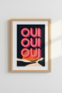 French Typography Wall Art Print | Pink Oui Oui Retro Poster, Modern Kitchen Decor