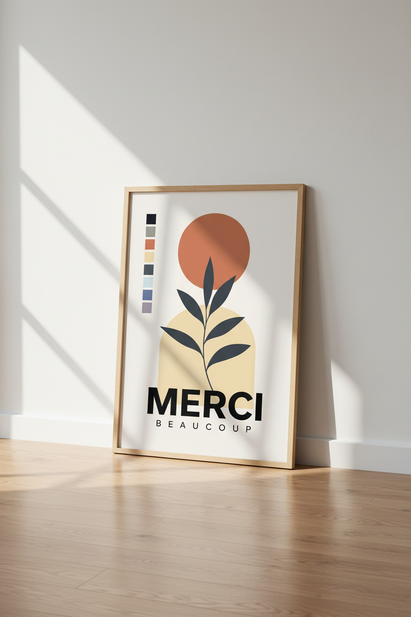Merci Beaucoup French Boho Wall Art | Earthy Botanical Poster | Modern Minimalist Decor