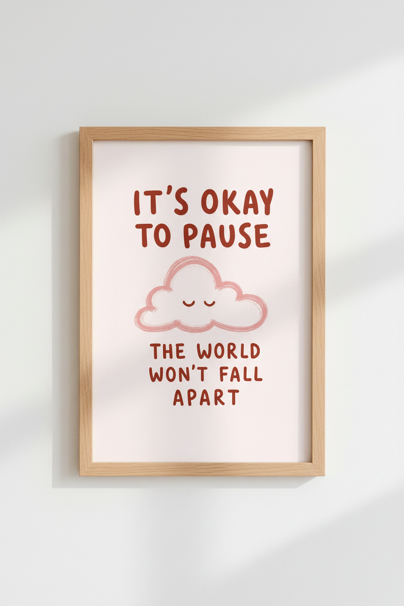 Mental Health Quote Wall Art | Pink Cloud Poster, Bedroom Decor | Motivational Print