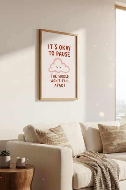 Mental Health Quote Wall Art | Pink Cloud Poster, Bedroom Decor | Motivational Print