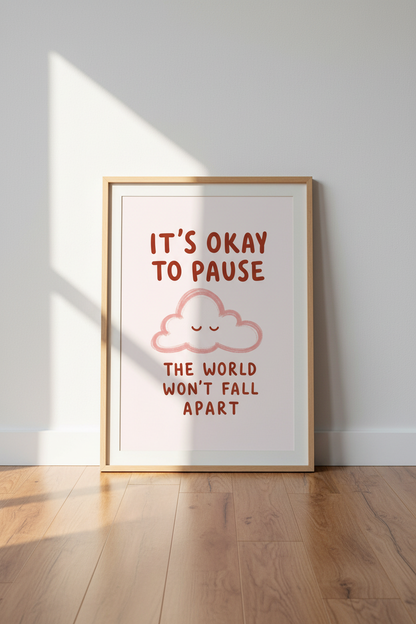 Mental Health Quote Wall Art | Pink Cloud Poster, Bedroom Decor | Motivational Print