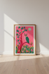 Folk Art Owl Wall Art | Pink & Green Whimsical Decor | Maximalist Poster
