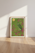 Green Owl & Pink Blossom Wall Art | Forest Moon Print | Whimsical Nature Decor