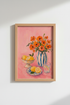 Colorful Floral Oil Painting | Poppy and Lemon Still Life, Bright Kitchen Wall Art