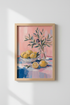 Citrus Fruit Wall Art | Lemon & Olive Oil Painting, Pink Kitchen Decor Poster