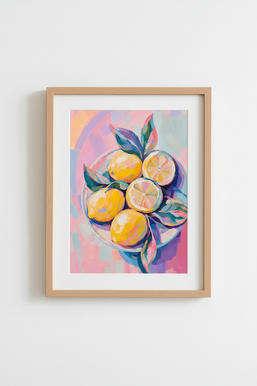 Pastel Lemon Wall Art Print | Colorful Kitchen Decor | Summer Fruit Poster