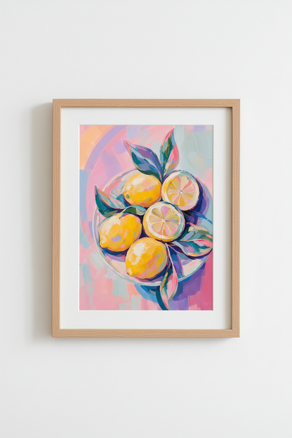 Pastel Lemon Wall Art Print | Colorful Kitchen Decor | Summer Fruit Poster