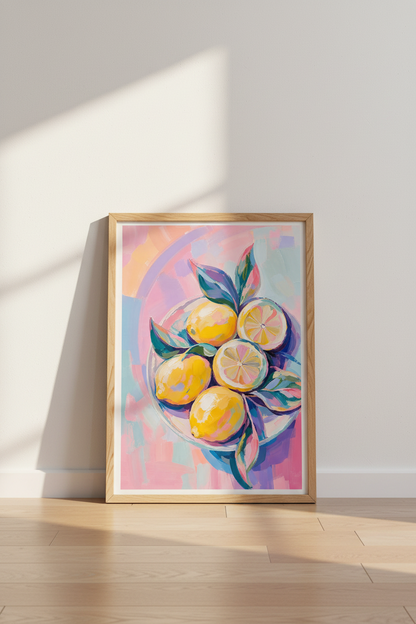 Pastel Lemon Wall Art Print | Colorful Kitchen Decor | Summer Fruit Poster