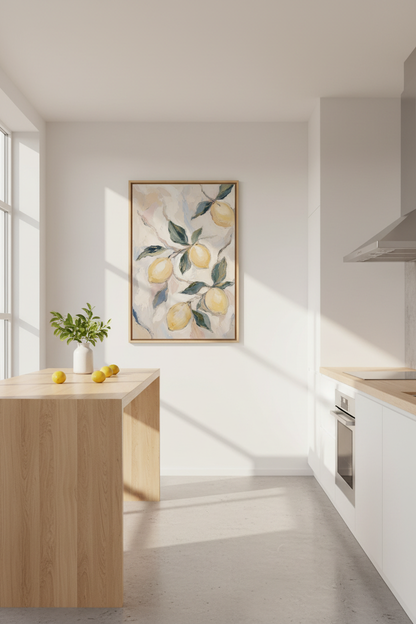 Citrus Lemon Wall Art Print | Mediterranean Kitchen Decor | Textured Oil Style Poster
