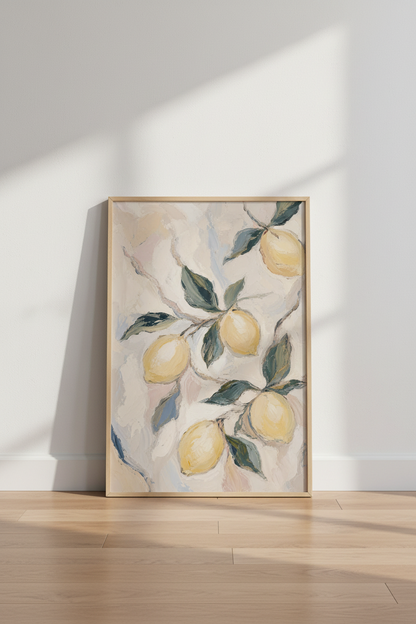 Citrus Lemon Wall Art Print | Mediterranean Kitchen Decor | Textured Oil Style Poster