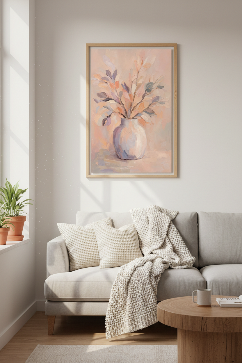 Blush Floral Oil Painting | Impressionist Flower Wall Art, Soft Pastel Home Decor