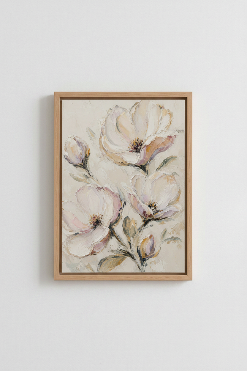 Impasto Floral Wall Art Print | Ornate Textured Flower Decor | Elegant Magnolia Poster