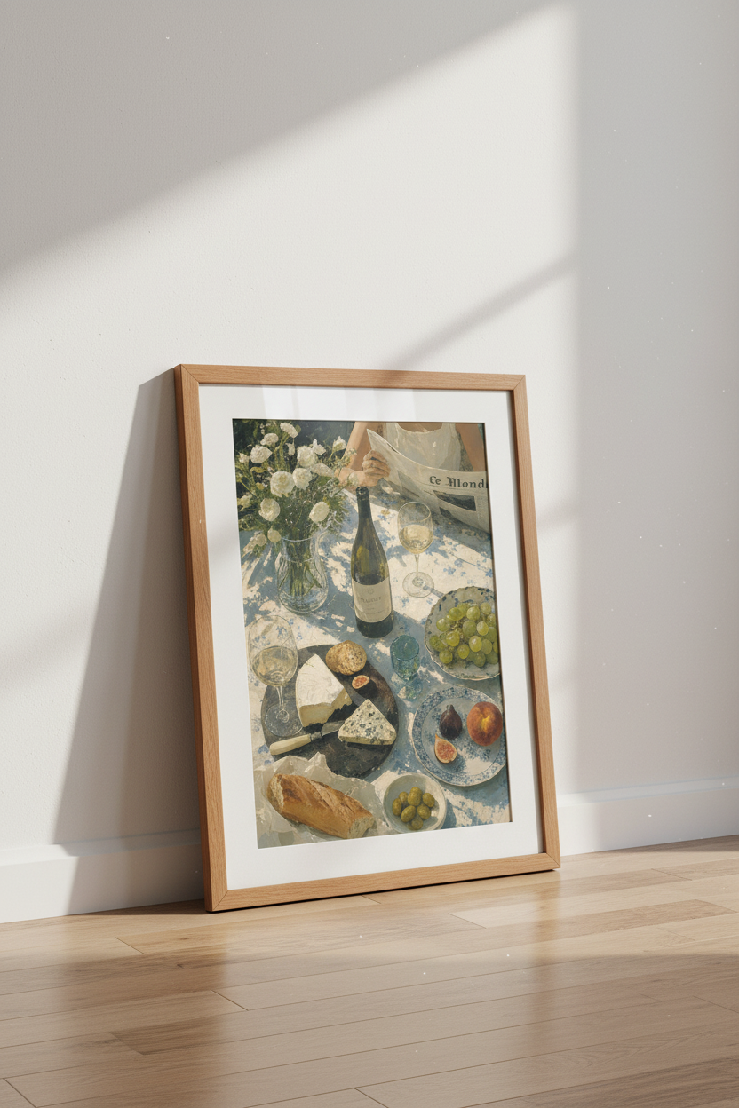 French Picnic Still Life Wall Art | Wine &amp; Cheese Poster | Impressionist Kitchen Decor