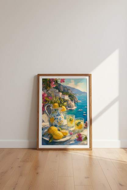 Amalfi Coast Lemon Wall Art | Mediterranean Oil Painting, Coastal Kitchen Decor