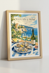 Oysters and Wine Travel Poster | French Coastal Wall Art, Kitchen Decor
