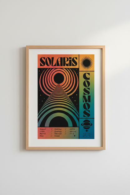 Solaris Cosmos Sci-Fi Wall Art | Retro 70s Gradient Poster, Vibrant Room Decor