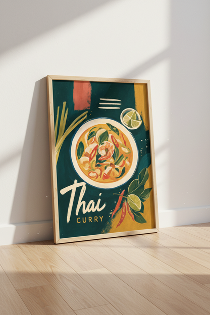 Thai Curry Food Wall Art | Colorful Kitchen Decor | Modern Painterly Poster