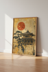 Japanese Pagoda | Gold Leaf & Red Sun Art, Zen Temple Decor Art Print