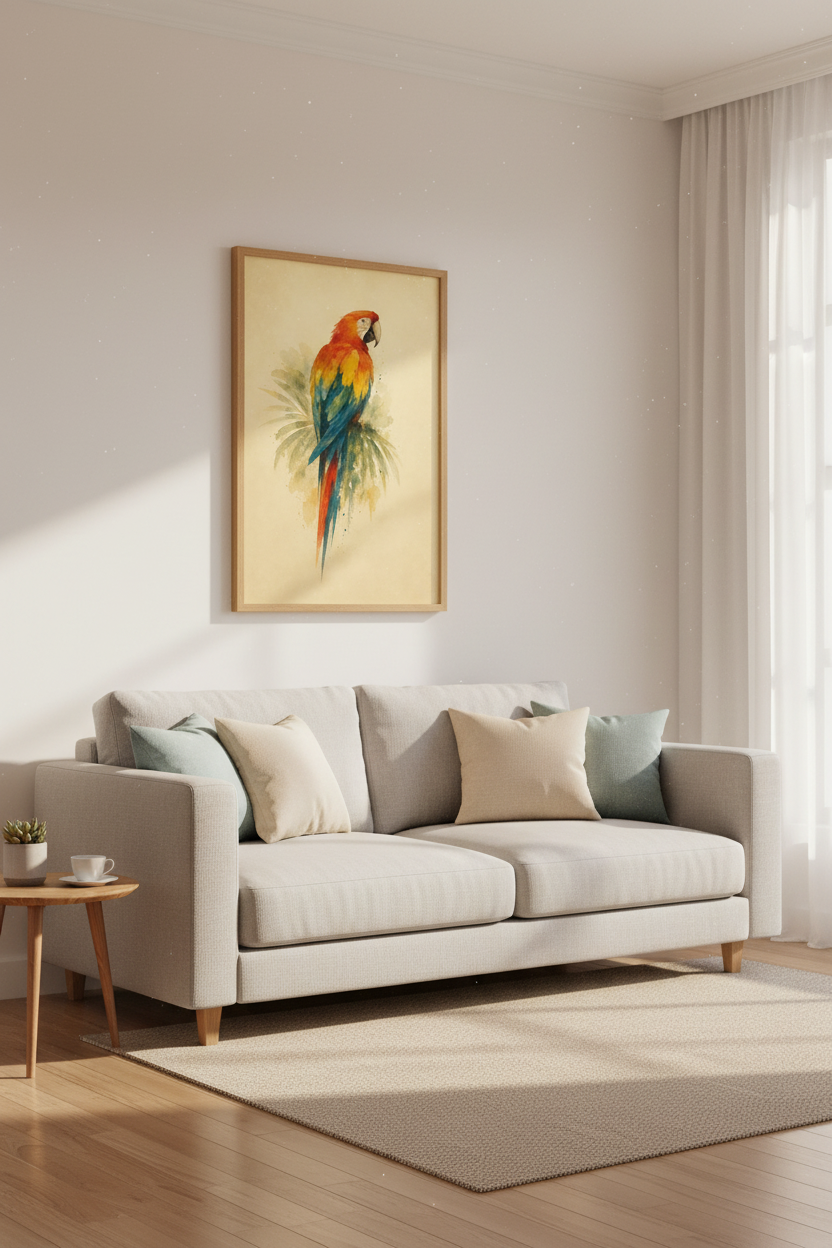 Parrot Watercolor Wall Art | Tropical Macaw Bird Poster, Boho Living Room Decor