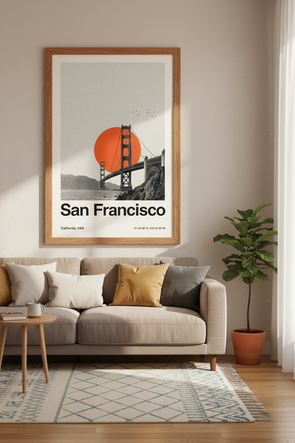 San Francisco Wall Art | Golden Gate Minimalist Poster, California Travel Decor