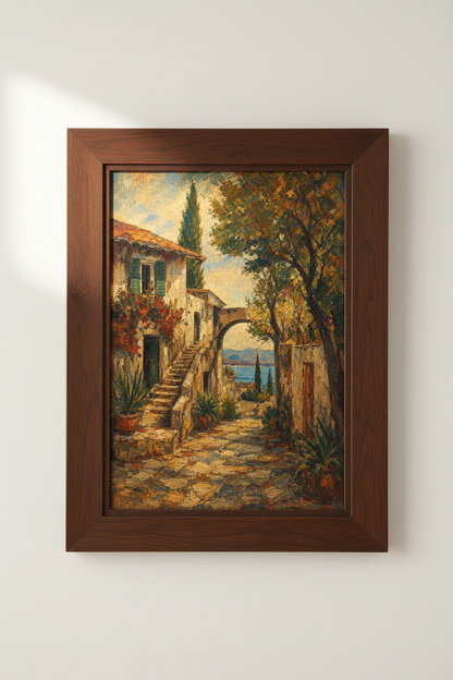 Coastal wall art | Impressionist hues, Archway village | Seaside poster