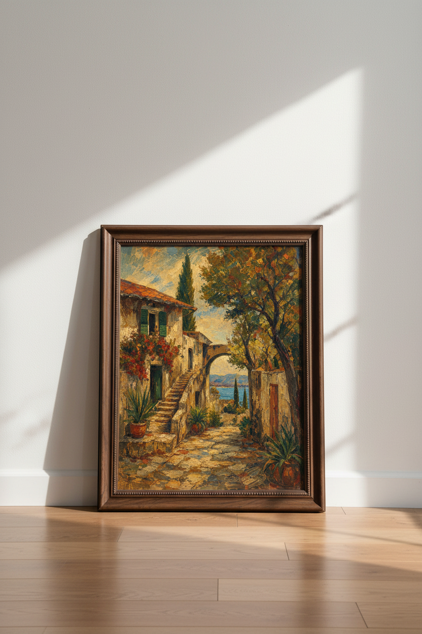 Coastal wall art | Impressionist hues, Archway village | Seaside poster